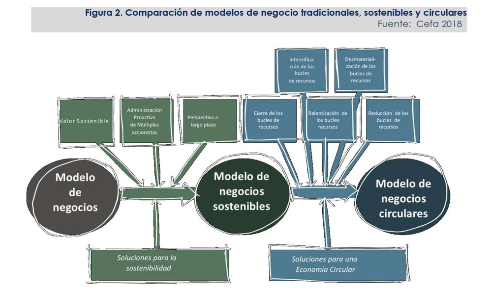 Figura 1. Comparación de modelos de negocios tradicionales, sostenibles y ciculares