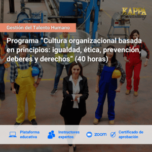 Programa Cultura organizacional basada en principios igualdad, ética, prevención, deberes y derechos (40 horas) aval MDT